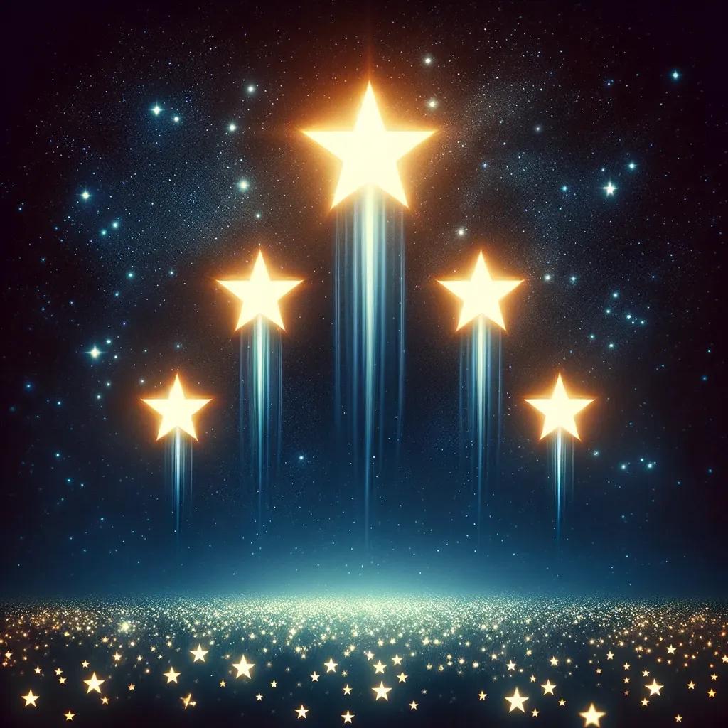DALL·E 2024-03-27 11.57.52 - A symbolic image representing over 1000 positive reviews of a website, featuring five stars ascending toward a night sky filled with twinkling stars. .webp